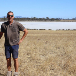 Wayne Pech at a large salt lake on Bella Vista which will be fenced in 2021.